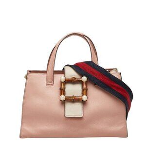 Gucci Bamboo Pearl 2-Way Shoulder Bag Pink Ivory Leather